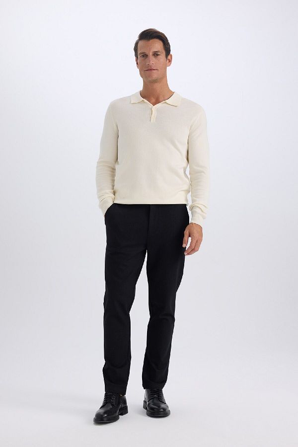 DeFacto-Structured Regular Fit Fabric Trousers Basic Plain with Pockets 1