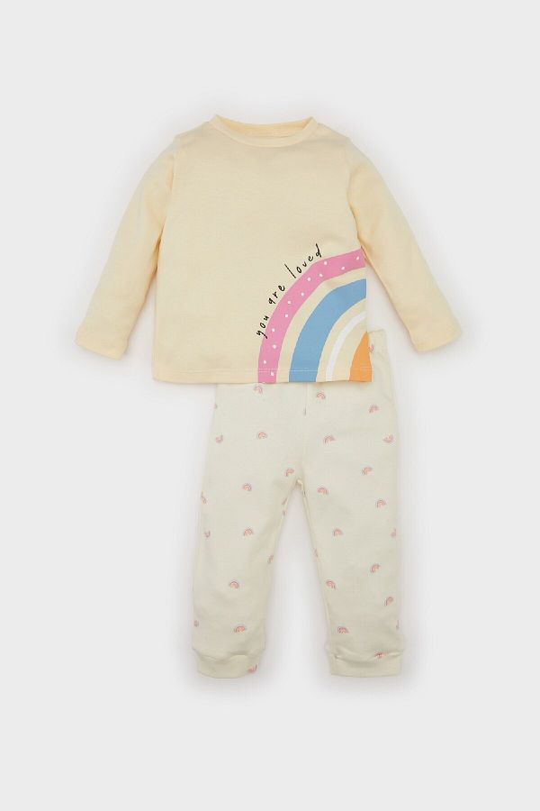 DeFacto-Baby-Mädchen-Pyjama-Set mit Regenbogen-Aufdruck – lange Ärmel, elastische Taille, D8647A524AU 1