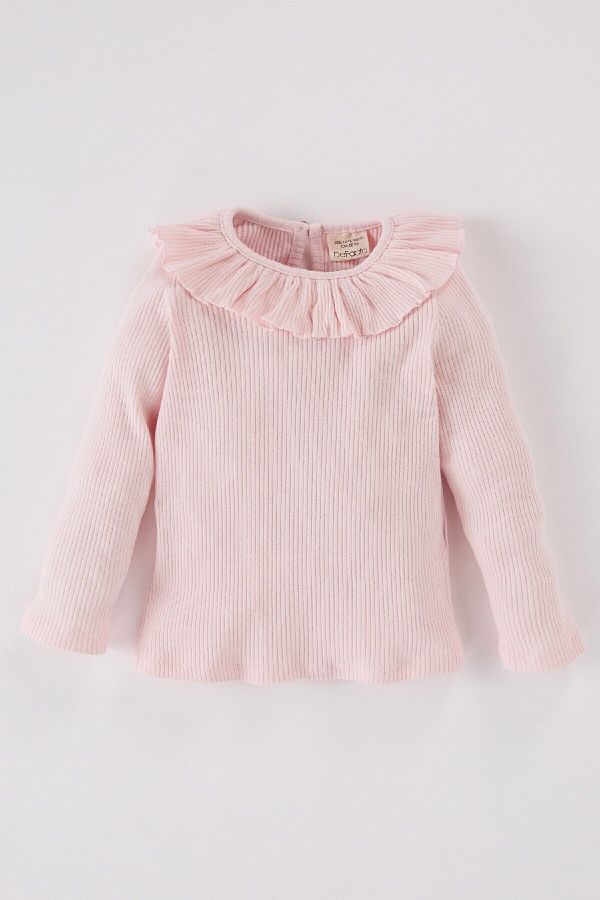 DeFacto-Baby-Mädchen-Langarm-T-Shirt mit großem Kragen und geripptem Leibchen E0198A525SP 1