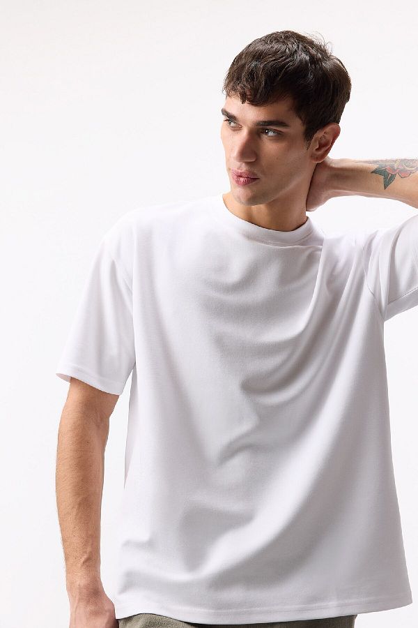 DeFacto-Oversize Wide Fit Crew nyakú, rövid ujjú Basic sima, nehéz anyagú póló X3926az25sp 1