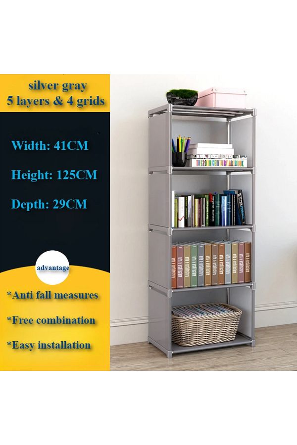 Choice-4 Grids Simple Bookshelf Multi-layer Bookshelf Storage Racks Bedroom Book Shelf Organizer Easy Assem 1