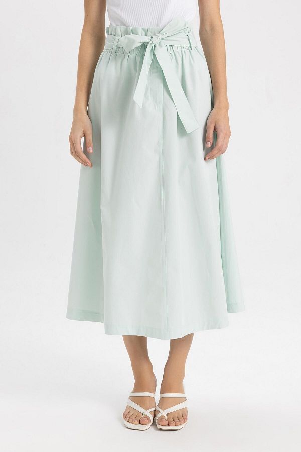 DeFacto-A-Line Regular Waist Poplin Midi Skirt C7238AX24SM 1