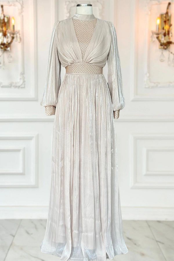 Amine Hüma-Beige Efser Evening Dress 1