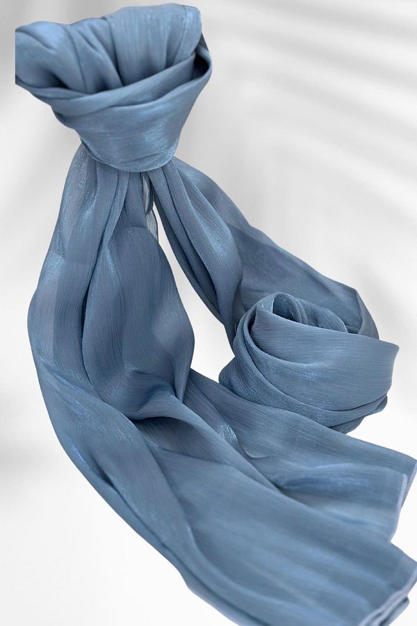 Amine Hüma-Satin Textured Janjan Evening Dress Shawl Indigo 1