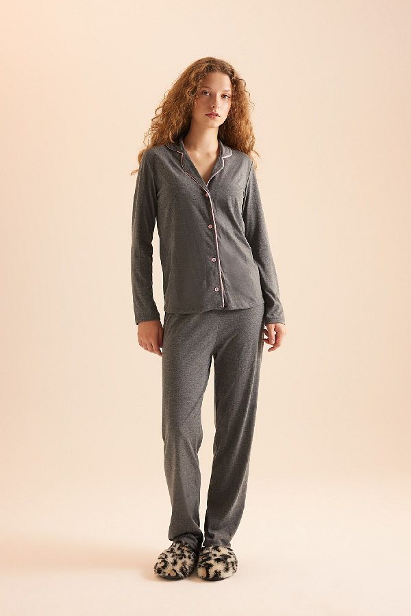 DeFacto-Regular Fit Pajama Set - Long Sleeve and Bottom 1