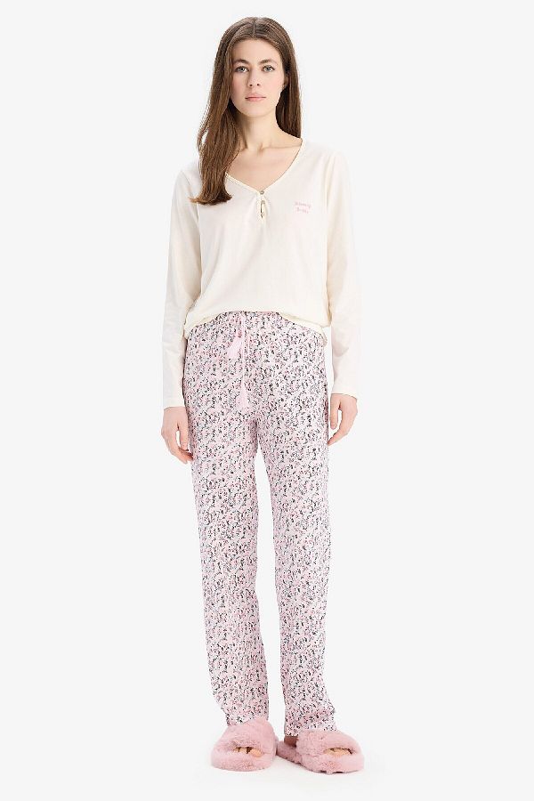 DeFacto-Pajama Set Long Sleeve Top Print Long Bottom Six-Fall in Love E0856Ax25Sp 1