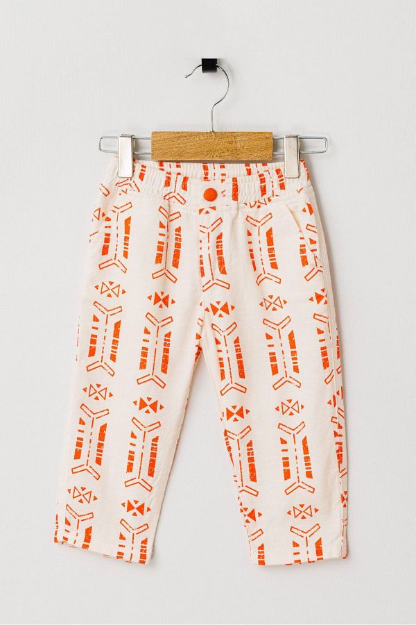 STYLENEST-Girl's Orange Patterned Linen Pants 1