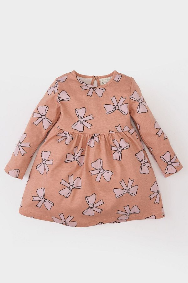 DeFacto-Baby Girl Bow Print Long Sleeve Dress E5124A525Sp 1