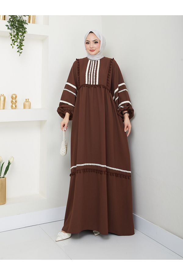 VOLT CLOTHİNG-Women's Stripe Embroidered Wide Dress 1