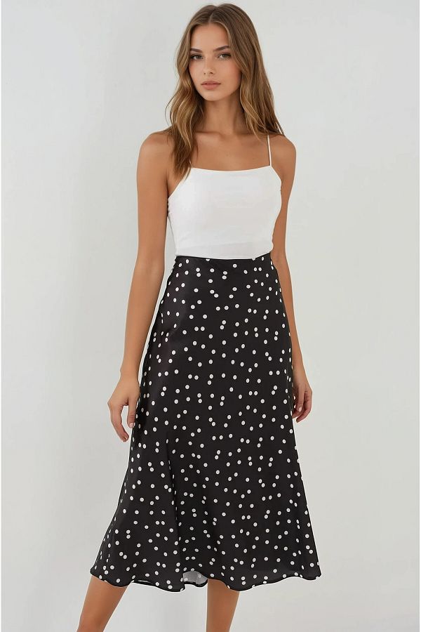 hazelin-Fusta midi cu suprafață din satin negru pentru femei cu talie elastică Hzl23S-BD 1101471 1