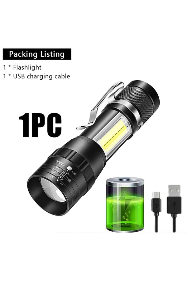 ZHIYU-1pc Usb Rechargeable Mini Flashlight Cob Xpe Portable Built-in Battery Zoomable Small Torch 3 Mode C 1