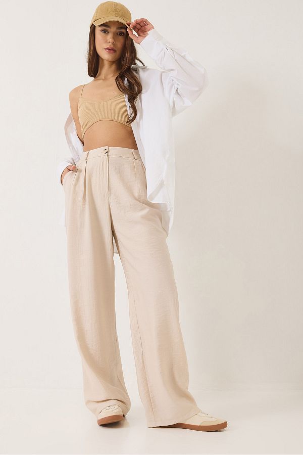 Bianco Lucci-Pantaloni de damă din stofă Palazzo cu buzunar 80115 60283049 1