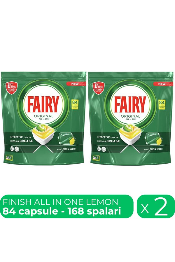 Fairy-All in One Lemon, detergent automat vase, 2 pachete x 84 capsule, 168 spalari 1