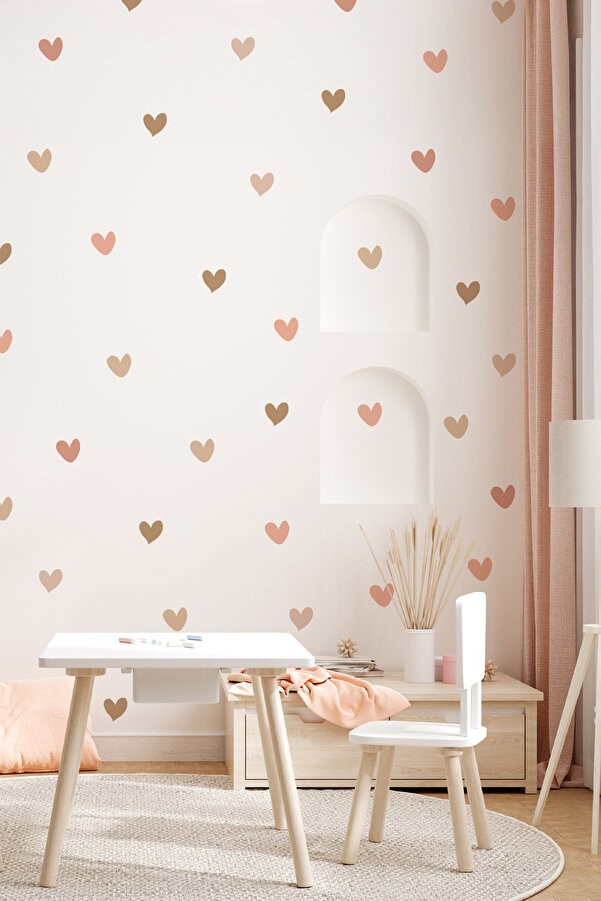 MSticker Boho Asimetrik Kalpler Çocuk Bebek Odası Duvar Sticker Seti - 150 Parça Kalp Sticker Seti