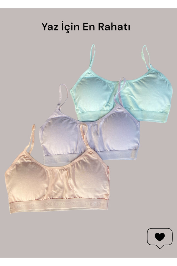 Dondeza-3 Pack Girls' Rope Strap Padded Half Undershirt Bustier - Pastel Colors 1