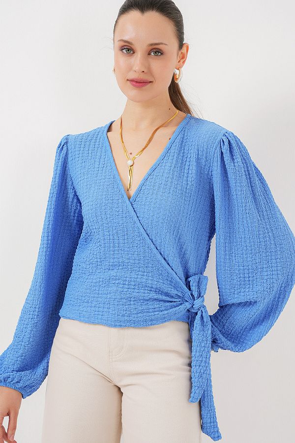 Bigdart-Blue Wrap Knitted Blouse - 0441 1