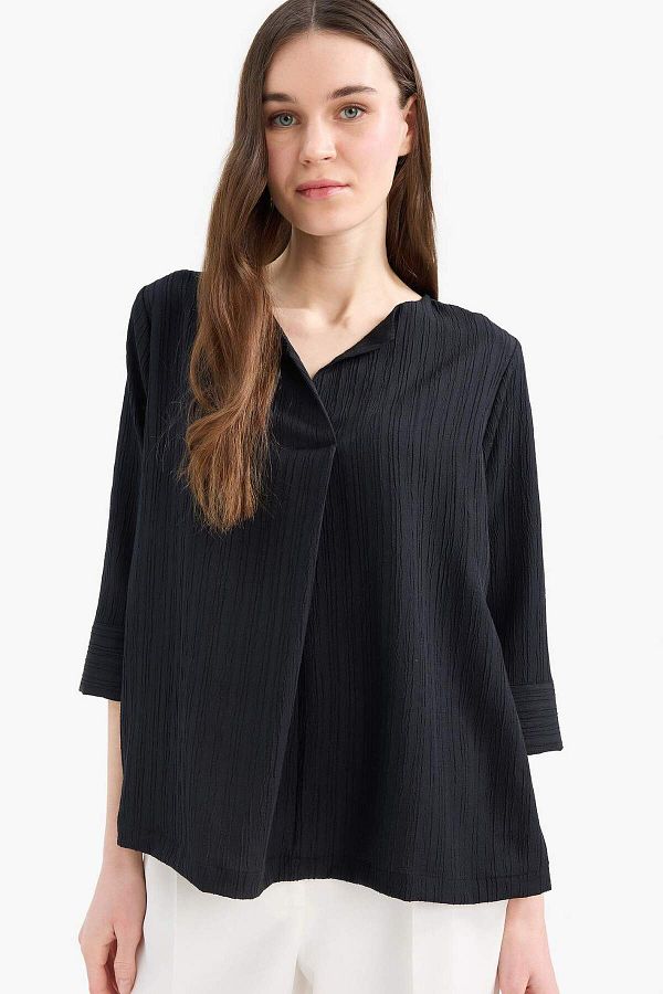 DeFacto-Regular Fit Collar Basic Plain Half Sleeve Blouse F1752Ax25Sp 1