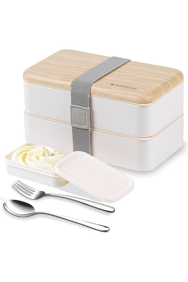 fulina-Lunch Box ,Style 2 Layer Food Containers with Utensils Spoon and Fork Bundle Divider Salad Box 1
