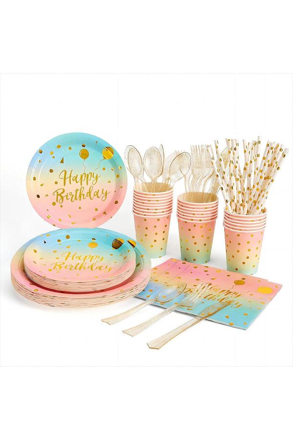 COOYA-80 PCS Party Supplies Set, Disposable Dinnerware with Gold Dots 1