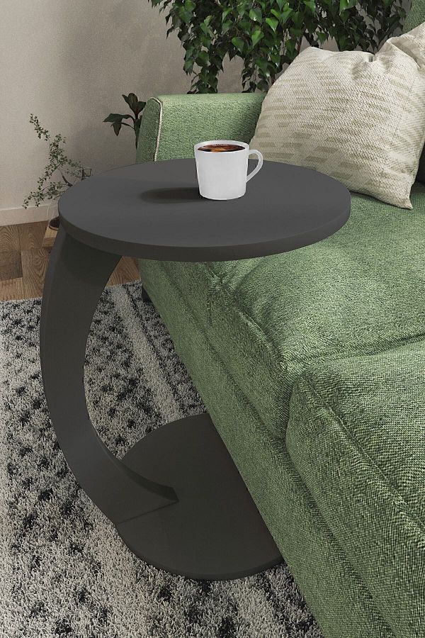 interGO-C-shaped Round End Table With Rolling Wheels - Gray 1