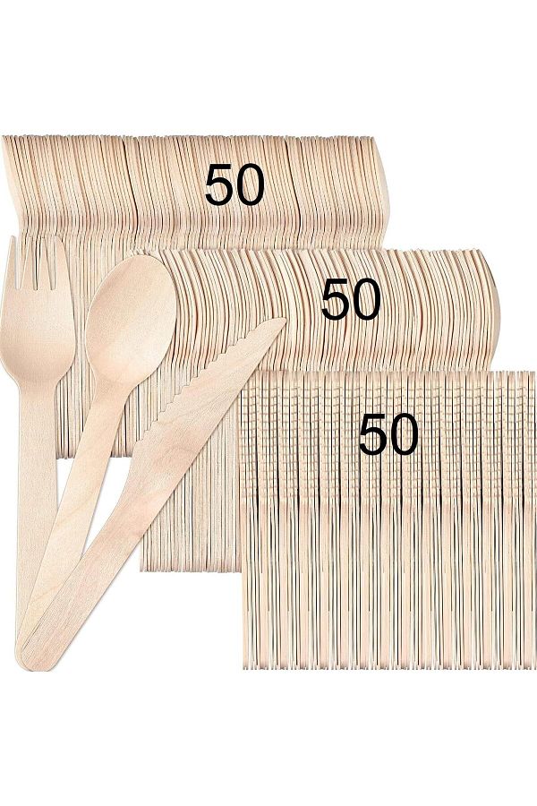 COOYA-50Pcs Disposable Wooden Cutlery Set, Eco Friendly Biodegradable, Compostable for Party Picnic Office 1