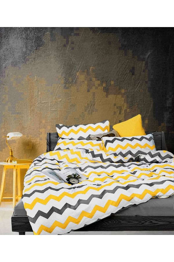 ÇIQRIK HOME-Single Ranforce Duvet Cover Set Zigzag Design with Elastic Sheets 1