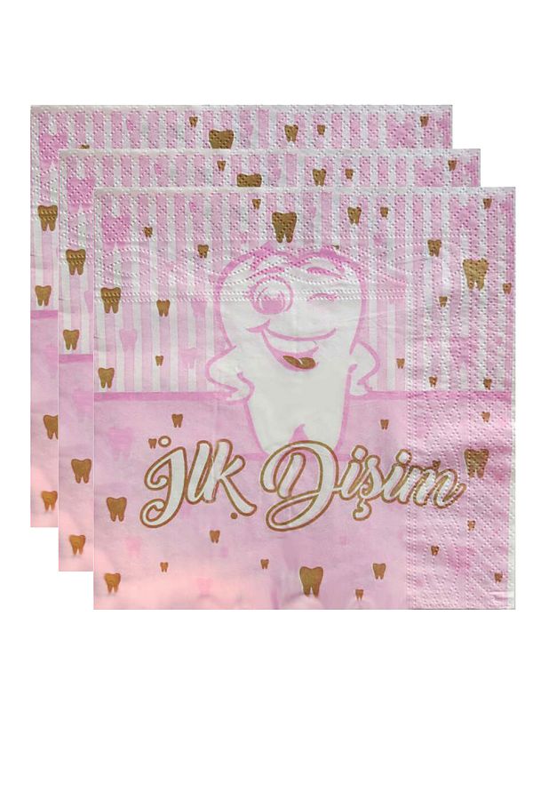 Parti dolabı-16 Pieces My First Tooth Pink Napkin Tooth Wheat Party 1