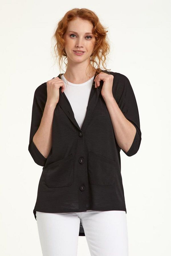İKİLER-Buttoned Front Hooded Cardigan 023-4404 1