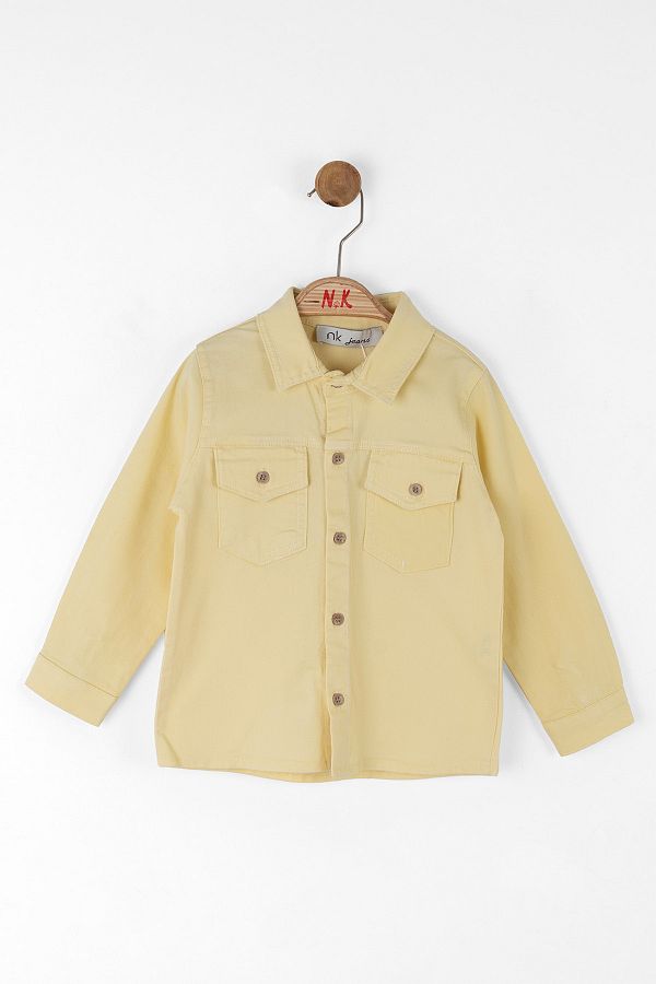 nk kids-Long Sleeve Buttoned Pocket Comfortable Fit Cotton Boy's Shirt 1