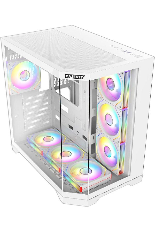 majesty-Majesty Midmavera Midtower Case, 7 ARGB Fans, Tempered Glass, ATX, Type-C & 2xUSB 3.0 Support, White 1