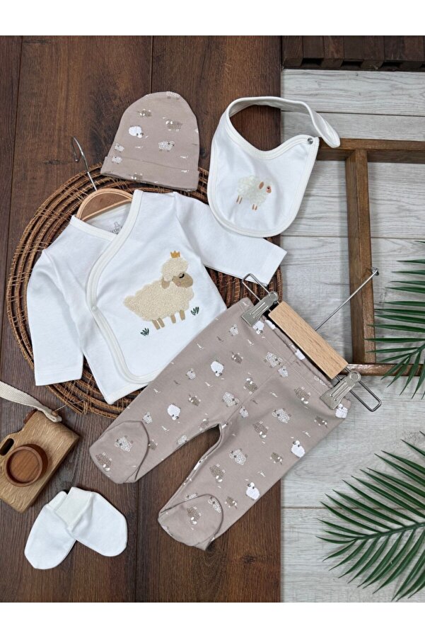 Kids Kingdom Organik Pamuklu Animal Nakışlı Yenidoğan 5li Hastane Çıkışı Seti CG355512