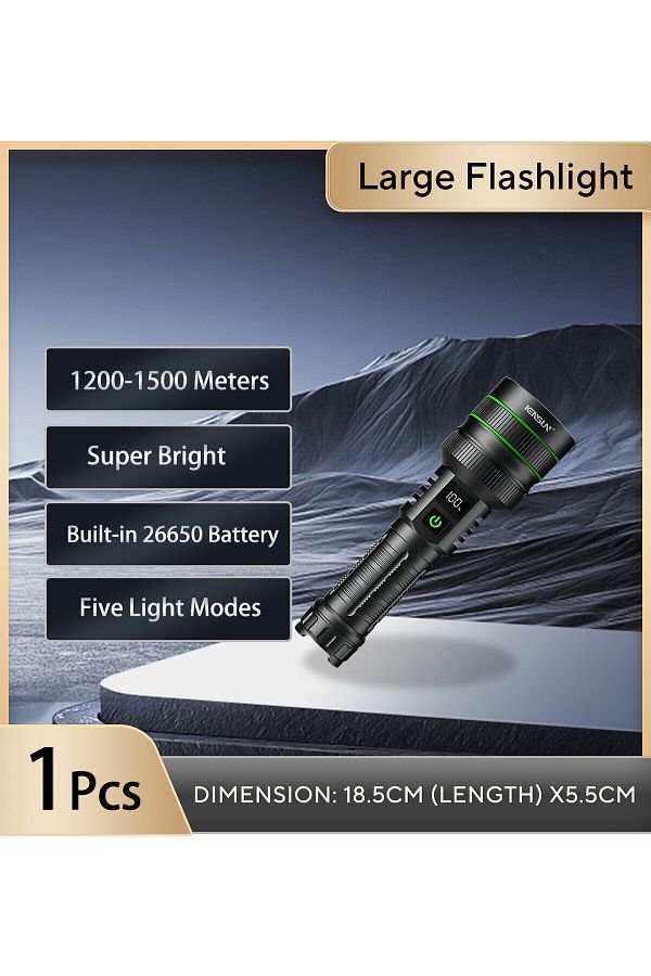 KENSUN-ZOOM black Most Powerful Long Shot LED Flashlight Zoomable Camping Torch Built-in 26650 Battery High 1