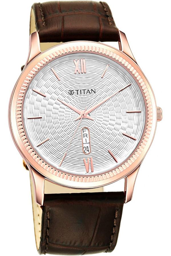 Generic-Titan Men Leather Analog Silver Dial Watch 1824Wl02 1824Wl02 Band Color Brown 1