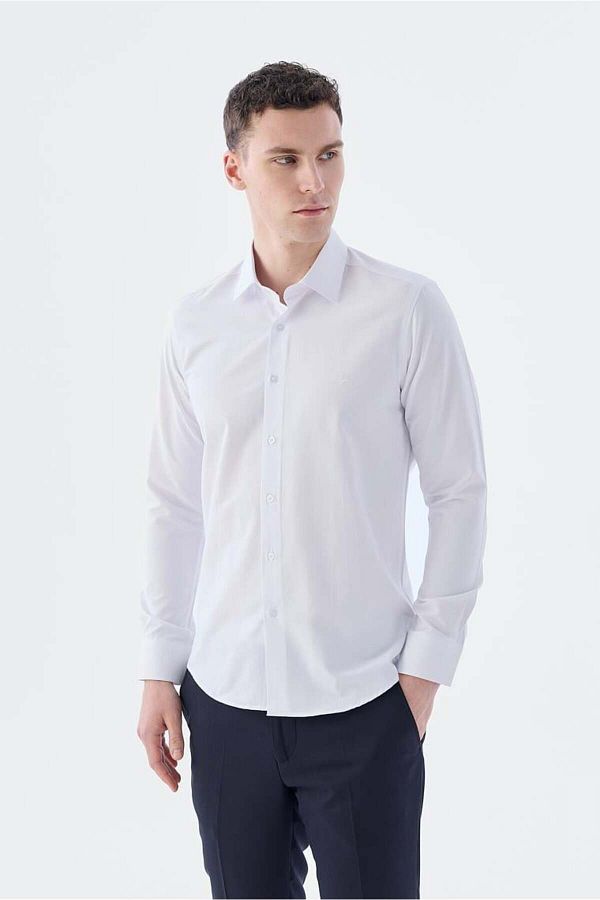 Jakamen-Λευκό Slim Fit Ανδρικό πουκάμισο χωρίς τσέπες 1