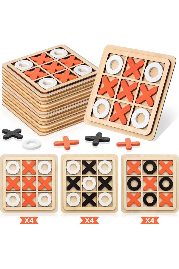 AWH-12 Pcs Wooden Tic Tac Toe Game Set – Classic XO Puzzle & Strategy Board Game for All Ages 1