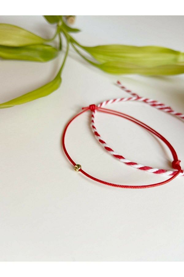 Lade Gold Plated Ball Beaded Minimal Red Thread Bracelet and