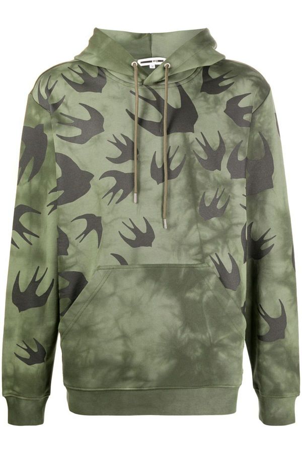 ALEXANDER MCQUEEN Swallow Patterned Khaki Hooded Sweatshirt Trendyol