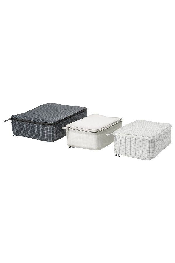 IKEA-RENSARE Clothes bag, set of 3, check pattern/grey black 1