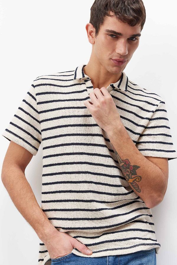 DeFacto-Regular Fit Striped Short Sleeve Polo T-Shirt B6532Ax25Sp 1