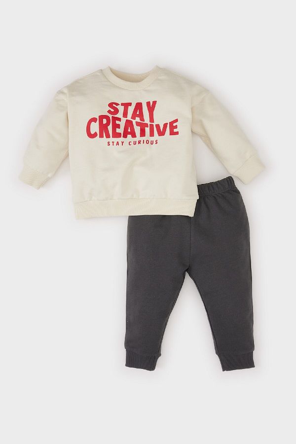 DeFacto-Printed Sweatshirt and Elastic Tracksuit Set for Baby Boy - D7921A525Sp 1