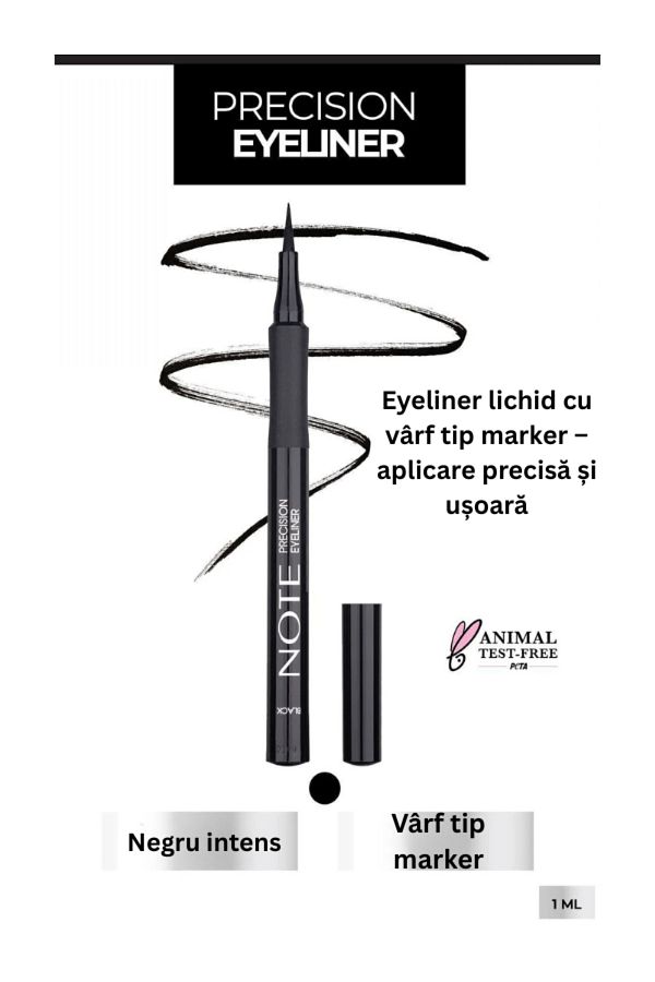 NOTE-Eyeliner Lichid cu Vârf Tip Marker – Precision – Negru 1