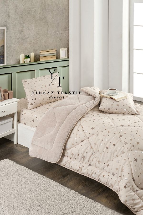 Home-Single Welsoft Comforter Sleep Set Beige Star | With Fitted Sheet | Dowry Set | Dowry Set 1
