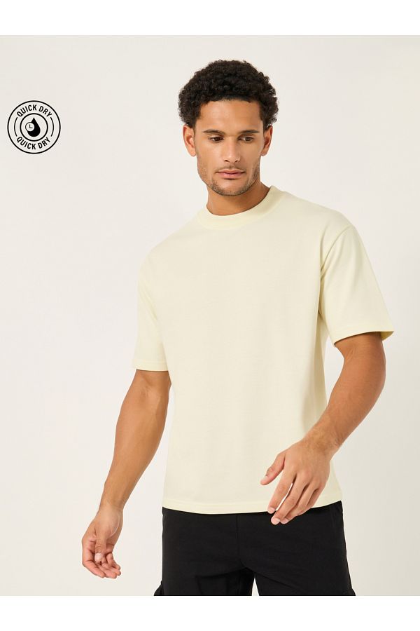 Styli-Solid Oversized Terry Crew Neck T-Shirt 1