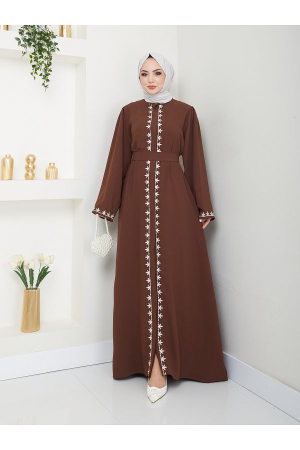 VOLT CLOTHİNG-Women's Embroidered Abaya Ferace Dress 1