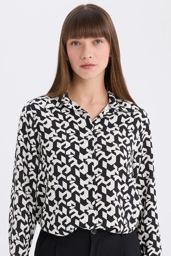 DeFacto-Bedrucktes Langarmshirt mit normaler Passform I8266az25sp 1