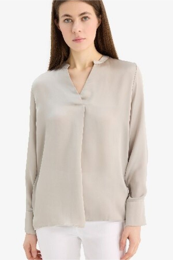 DeFacto-Regular Fit Apache Collar Satin Long Sleeve Blouse C3217Ax25Sp 1
