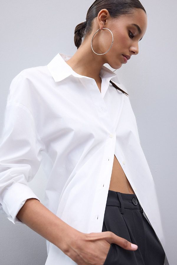 DeFacto-Oversize Wide Fit Basic μασίφ ποπλίνα μακρυμάνικο πουκάμισο T8735az25sp 1