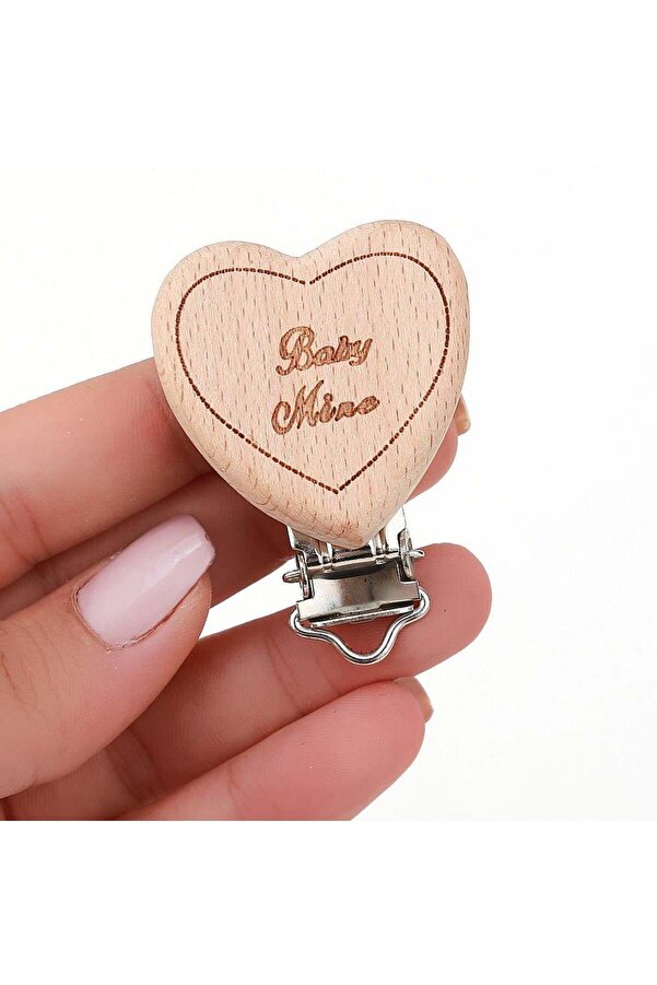 Sahi Aksesuar Kalp Modeli Ahşap Emzik Zinciri Askısı Klipsi (1 Adet) BEZYI1403
