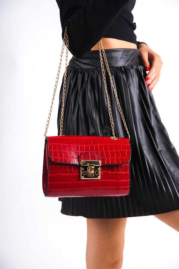 Mubiano-1140-k Rectangular Form Shoulder, Hand and Arm Bag with Chain Strap and Crocodile Pattern Strap 1