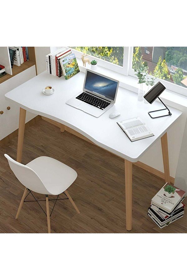 Taimi-Computer Desk, Study Writing Table, Gaming Desk Curved Edge Table Design 120x60x73cm - White 1